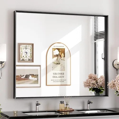 Miniatura 11 de Keonjinn - Espejo rectangular con marco negro para baño de 40 x 30 pulgadas, espejo de pared para sobre el lavabo, espejos de tocador de metal