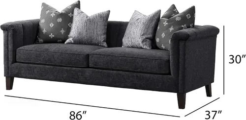Miniatura 3 de Acanva Sofá de lujo para sala de estar, con canal, de terciopelo, estilo esmoquin, copetudo, con brazo, 86 pulgadas