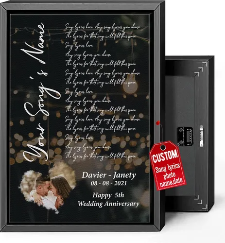 Miniatura 30 de H-DEWALL Regalos para marido de parte de la esposa, letras de canciones personalizadas con marco, discos de vinilo retro, decoración de pared