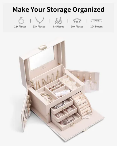 Miniatura 66 de Vlando Joyero de piel sintética, organizador mediano de joyería, regalo vintage para mujer, patrón de cruz rosa