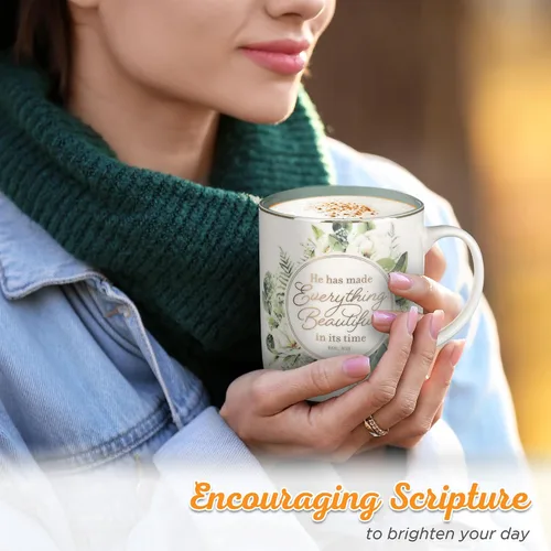 Miniatura 4 de Christian Art Gifts Taza grande de cerámica inspiradora para café y té con texto en inglés «Everything Beautiful Encouraging Bible Verse»
