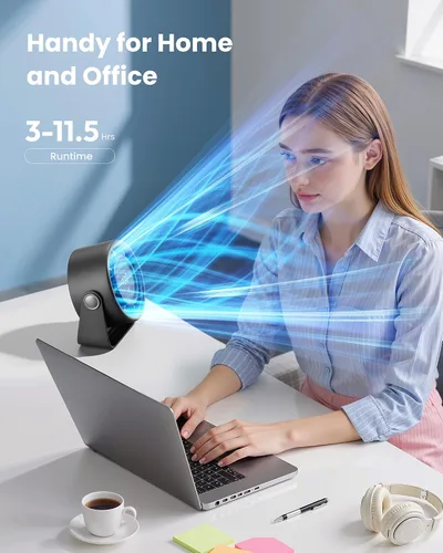 Miniatura 4 de Gaiatop Ventilador de escritorio pequeño recargable, ventilador personal de 5 pulgadas con batería de 4000mAh, control táctil con pantalla LED