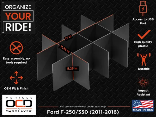 Miniatura 7 de Vehicle OCD - Organizador de consola central para Ford F250 / F350 SuperDuty (2011-2016) (consola completa con asientos de cubo solamente)