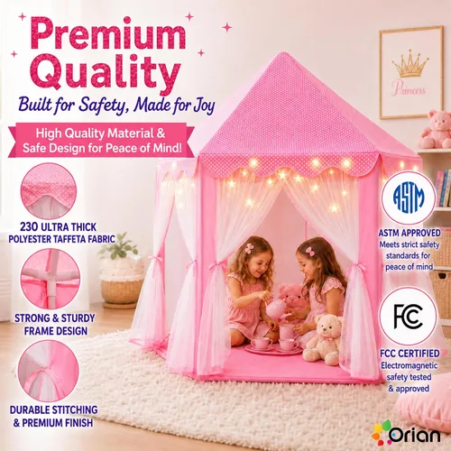 Miniatura 4 de ORIAN Tienda de campaña Princess Castle Playhouse para niñas con luces LED de estrella – Para interiores y exteriores, tienda de campaña grande