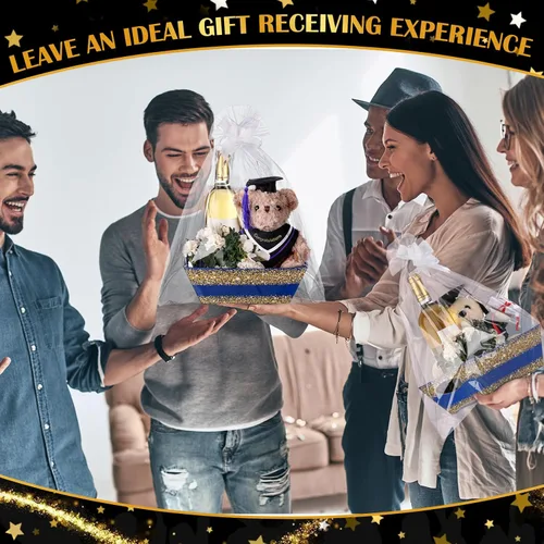Miniatura 7 de Thenshop 44 Piezas Canasta para Regalos Canasta de Regalo Vacía a Granel Incluye 12 Bandejas de Cartón 12 Bolsas de Plástico y 20 Lazos Decorativos