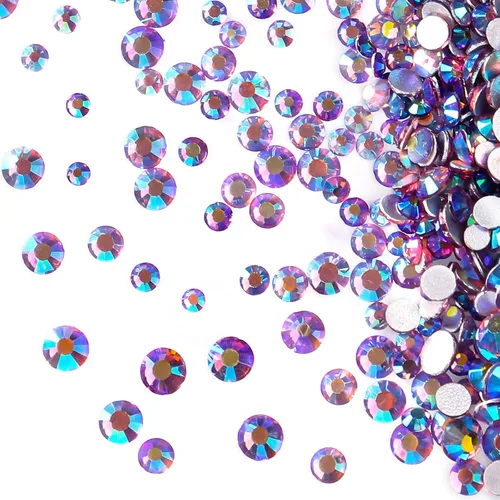 Miniatura 19 de 3456 piezas de cuentas de vidrio con respaldo plano, diamantes y gemas para arte de uñas, 6 tamaños ss4~ss12 Amatista