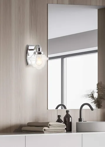 Miniatura 5 de JONATHAN Y Lámpara LED cromada de 7 pulgadas, lámpara de tocador LED de mediados de siglo para baño, cocina, pasillo, pantalla de vidrio