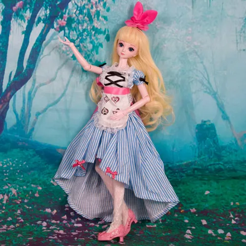 Miniatura 6 de Muñeca BJD de 1/4 de 18 pulgadas, 18 pulgadas, articulada con bola, 18 figuras de acción, vestido de muñeca de princesa Alice + peluca + horquilla +