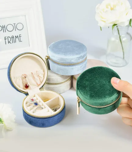 Miniatura 6 de TAIMY Estuche de viaje pequeño para joyería, mini joyero de viaje redondo para mujeres y niñas, mini cajas organizadoras de viaje para anillos