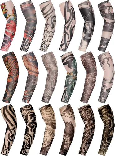Geyoga 18 piezas de mangas temporales de tatuaje para hombres mangas de brazo de enfriamiento protección UV sol antideslizante brazo cubierta