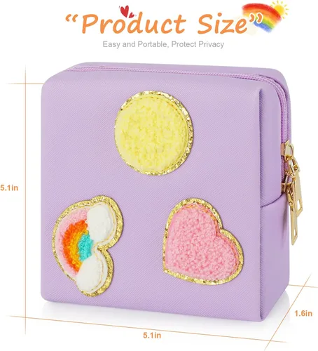Miniatura 2 de Paquete de 2 bolsas para el período, bolsa de almacenamiento de servilletas sanitarias de piel sintética para almohadillas femeninas, forros, Style 6