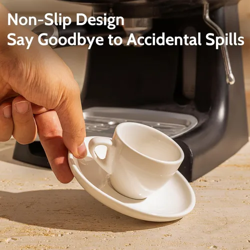Miniatura 3 de Sweese - Juego de 6 tazas de porcelana de 4 onzas con platillos para espresso, capuchino, latte, té - Color blanco
