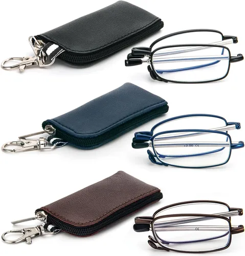 Miniatura 14 de Paquete de 2 lentes de lectura plegables para hombres y mujeres con llavero, bolsas compactas, bloqueo de luz azul, lectores portátiles de bolsillo