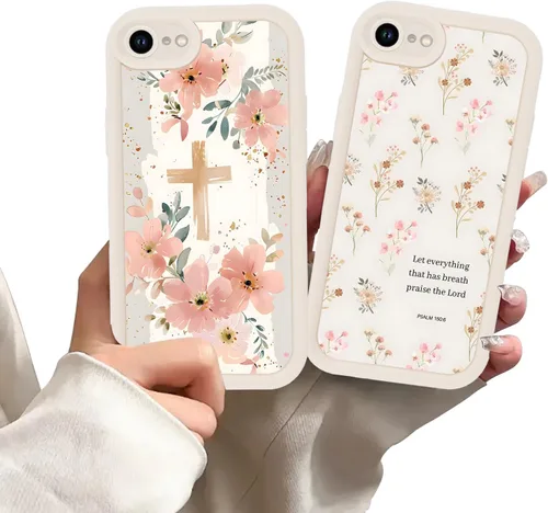 Miniatura 51 de Paquete de 2 fundas protectoras para iPhone 13 de 6.1 pulgadas con versículo bíblico de Jesús y cruz cristiana floral, para mujeres y niñas, funda