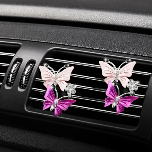 Miniatura 3 de 1 clip de ventilación para ambientadores de automóvil, clip de ventilación de automóvil con diamantes de imitación de mariposa doble, difusor de Rosa