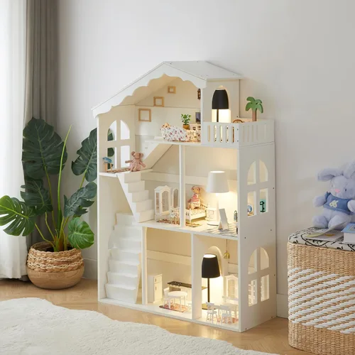 Miniatura 10 de Estantería de Casa de Muñecas de Madera - Estantería de Casa de Muñecas para Niños Pequeños, Espacio Extra para Almacenamiento de Juguetes y Libros