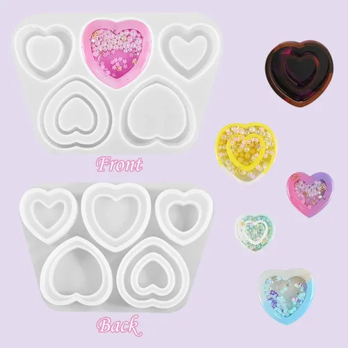 Miniatura 3 de Moldes de resina de corazón agitador, moldes de resina epoxi de corazón hueco, moldes de joyería para resina epoxi DIY colgante de arena movediza