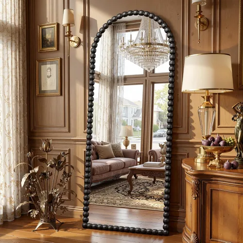 Miniatura 4 de Antok Espejo de Piso, 57"×21" Espejo Vintage de Cuerpo Completo con Cuentas, Espejo de Cuerpo Completo con Soporte, Montado para Colgar