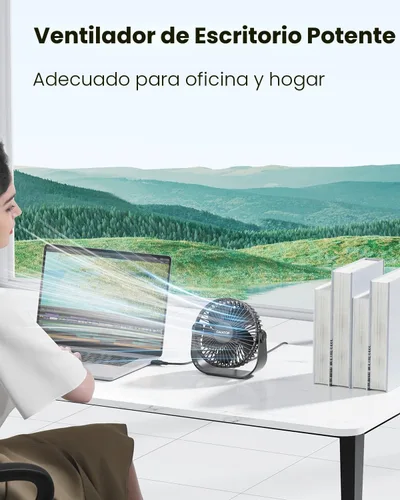 Miniatura 2 de Gaiatop Ventilador de escritorio USB, flujo de aire fuerte de 3 velocidades, portátil de 5.5 pulgadas, rotación de 90°, refrigeración silenciosa