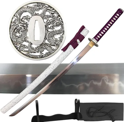 Miniatura 12 de Espada katana japonesa real hecha a mano, espada samurái de espiga completa, 40.5 pulgadas, bolsa de soporte incluida