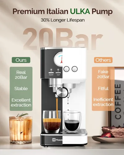 Miniatura 2 de Máquina de Espresso Maestri House, Bomba ULKA de 20 Bares, Cafetera de Espresso Compacta con Medidor de Flujo Integrado, Espumador de Leche a Vapor