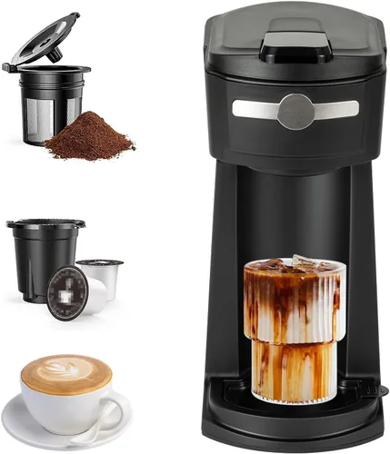 Cafetera de una sola porción K Cup 2 en 1, tamaños de preparación de 6 a 14 oz, apagado automático y filtro reutilizable, uso de cápsulas de café y