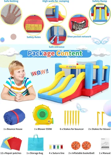 Miniatura 5 de AKEYDIY Casa inflable para rebotar, casa inflable para interiores y exteriores con soplador para niños, juego de pelota deportiva con doble tobogán