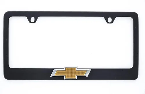 Marco de matrícula de metal Chevy portaetiquetas con emblema Bowtie 3D - Con recubrimiento de polvo negro