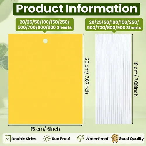 Miniatura 2 de Qualirey 500 trampas adhesivas amarillas de 6 x 8 pulgadas para mosquitos, trampas adhesivas de doble cara para interiores y exteriores, atrapa