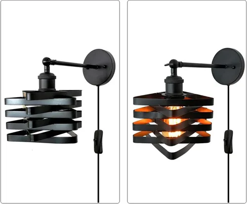 Miniatura 4 de Lámparas de pared industriales enchufables, accesorios de pared de metal con interruptor de encendido y apagado, lámpara de pared de granja