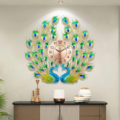 Reloj de pared grande con diseño de pavo real, silencioso, 3D, creativo, de mediados de siglo, decorativo, grande, pavo real, para sala de estar,