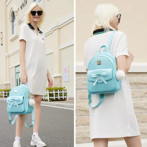 Miniatura 39 de ZGWJ Mini mochila de cuero con moño, mochila pequeña, linda mochila casual de viaje para niñas y mujeres, M, Mochilas tipo mochila
