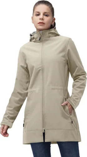 Miniatura 9 de 33,000ft Chaqueta de Lluvia Impermeable para Mujer de Softshell Largo con Capucha y Forro de Forro Polar, Cortavientos