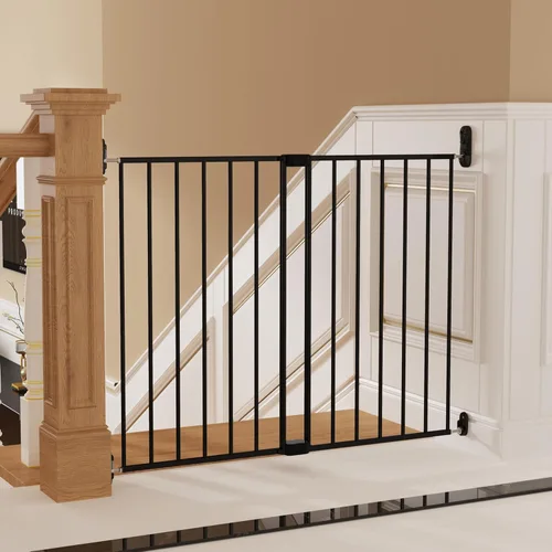 Miniatura 6 de Puerta abatible ajustable de seguridad para bebés, puerta de metal montada en hardware para escaleras y puertas, pestillo seguro para niños y Negro
