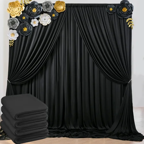 Miniatura 24 de Cortinas de telón de fondo granate de 10 pies x 10 pies sin arrugas para fiestas, 2 paneles de cortinas de telón de fondo de poliéster sedoso