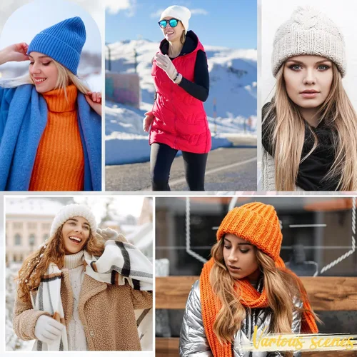 Miniatura 6 de American Trends Gorros de invierno para mujer, paquete de 4 gorros de punto grueso y holgado