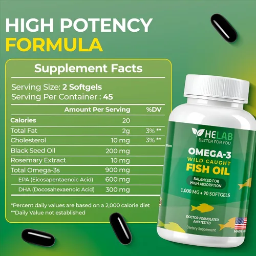 Miniatura 8 de Suplemento de aceite de pescado Omega 3 (90 unidades) Aceite de pescado omega3 capturado en la naturaleza, alto EPA DHA, rico en ácidos grasos
