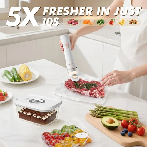 Miniatura 3 de Sellador al vacío compacto preservar para alimentos: máquina selladora al vacío portátil de mano + 3 recipientes de vidrio al vacío + 30 bolsas