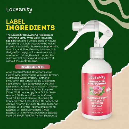 Miniatura 8 de Locsanity Rosewater Peppermint Loc Spray - 8 oz: Spray Hidratante y Reafirmante de Hidratación con Sal Marina Hawaiana Negra, a Base de Plantas