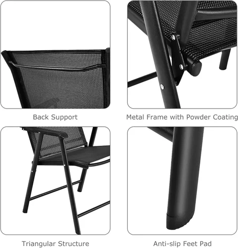 Miniatura 7 de S AFSTAR Juego de 4 sillas de patio, sillas de comedor plegables para exteriores con reposabrazos, sillas plegables para porche para césped, Negro