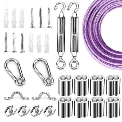 Miniatura 15 de Kit de suspensión de luces de cuerda de globo, cable guía de luz para exteriores, cable de acero inoxidable recubierto de vinilo, incluye 50 pies