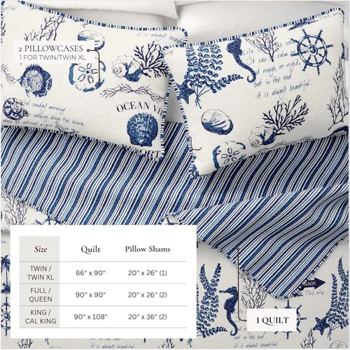 Miniatura 5 de Great Bay Home - Juego de ropa de cama Coastal para cama individual/extra grande, edredón costero de verano con funda, juego de edredón reversible
