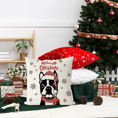 Miniatura 4 de GAGEC Fundas de almohada de Navidad de 18 x 18 pulgadas, fundas de almohada de perro Boston Terrier, fundas de almohada de invierno para Navidad