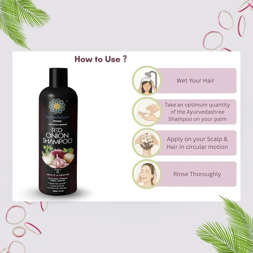 Miniatura 3 de AYURVEDASHREE Champú de cebolla roja para el crecimiento del cabello y control de caídas del cabello, con hoja de curry, hibisco, alanket indio