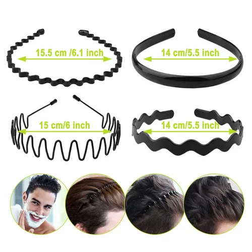 Miniatura 4 de Diademas de Metal, Con Dientes Cinta para el Cabello para Hombres, Diademas para Mujeres, Unisex Negro Ondulado Primavera Deportes al Aire Libre