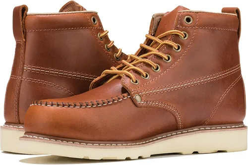 Miniatura 3 de Golden Fox Botas de trabajo de 6 pulgadas para hombre, con cuña y puntera tipo mocasín, cómodas para la construcción Brun-M6