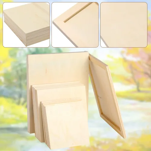 Miniatura 5 de Tableros de lona de madera sin terminar, paneles de pintura para pintar, dibujar, decoración del hogar (12 piezas, 3 tamaños)