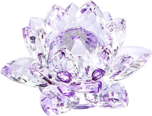 Miniatura 9 de OwnMy Flor de loto de cristal brillante con reflejo de tonos arcoíris, decoración Feng Shui para el hogar con caja de regalo (100 mm / 4 pulgadas)