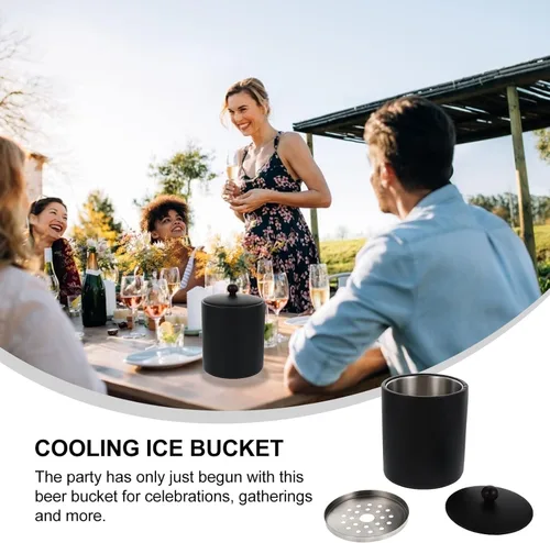 Miniatura 2 de DOITOOL Cubo de hielo aislado de acero inoxidable de doble pared con tapa y pinzas de hielo para bar en casa, cerveza, champán y vino, negro