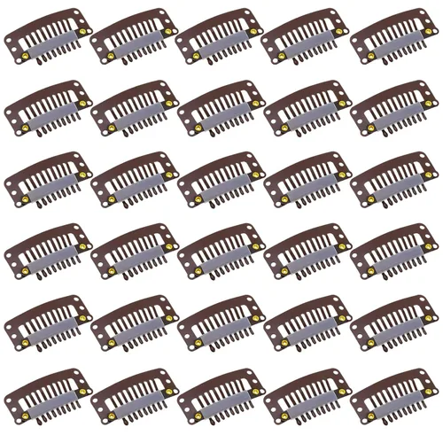 WILLBOND - 30 piezas de broches para extensiones de cabello de 32 mm con 9 dientes, broches para pelucas, peine pequeño, accesorios de peluca con